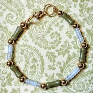 Dainty Green Jade Bamboo In Gold Plated Bracelet
